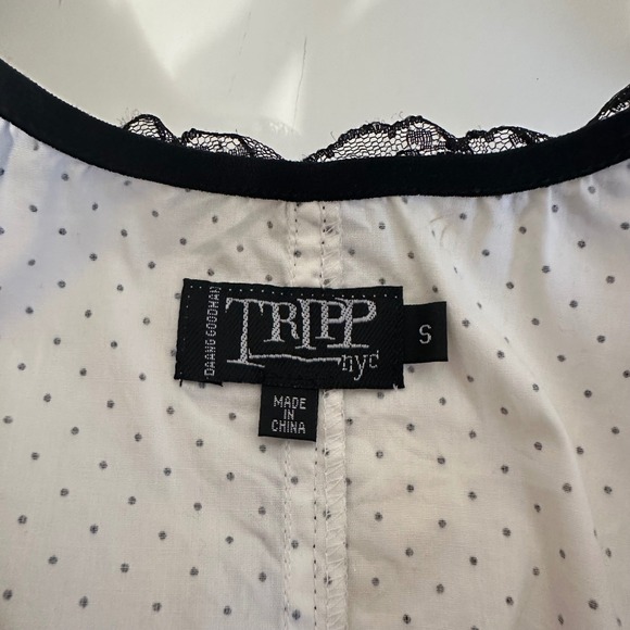 Tripp‎ NYC Vtg y2k Black White Polka Dot Corset Top Women's Size Small Lace Trim - Picture 12 of 12